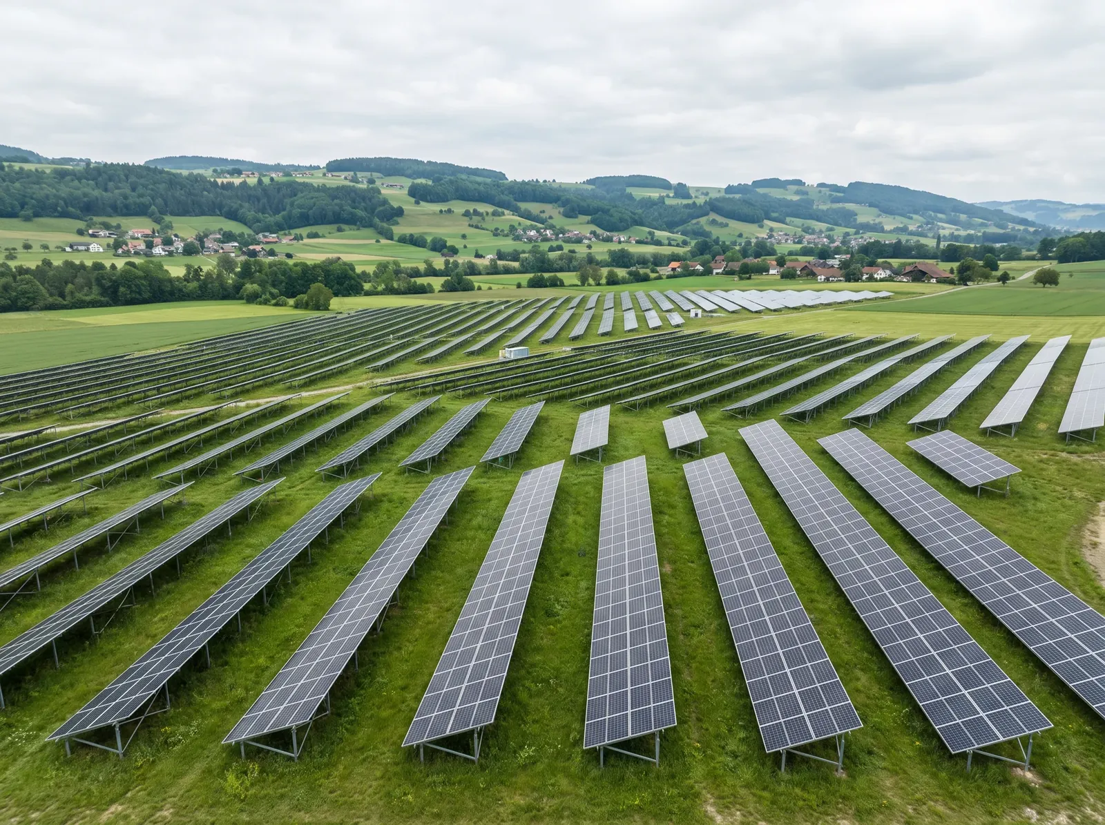 Freiflächen-Solaranlage in offener Landschaft